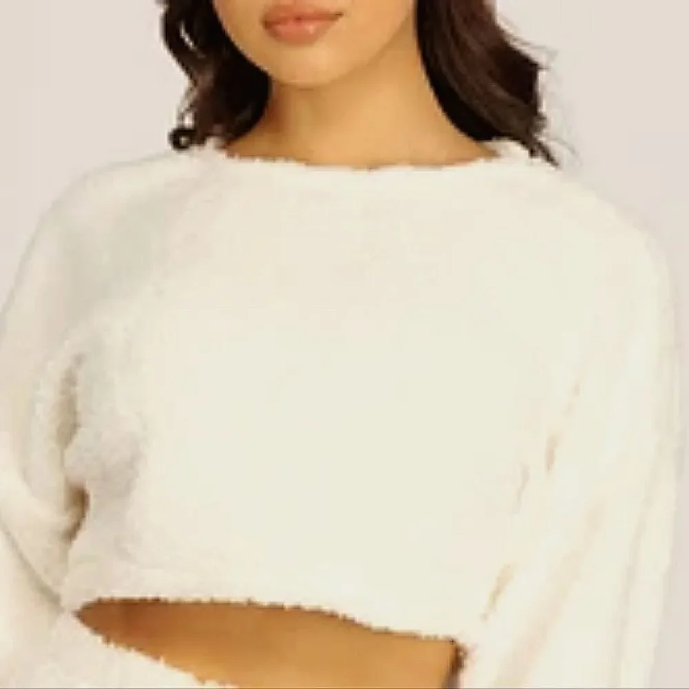 Cozy Cream Fuzzy Cropped Long Sleeve Pullover Top
